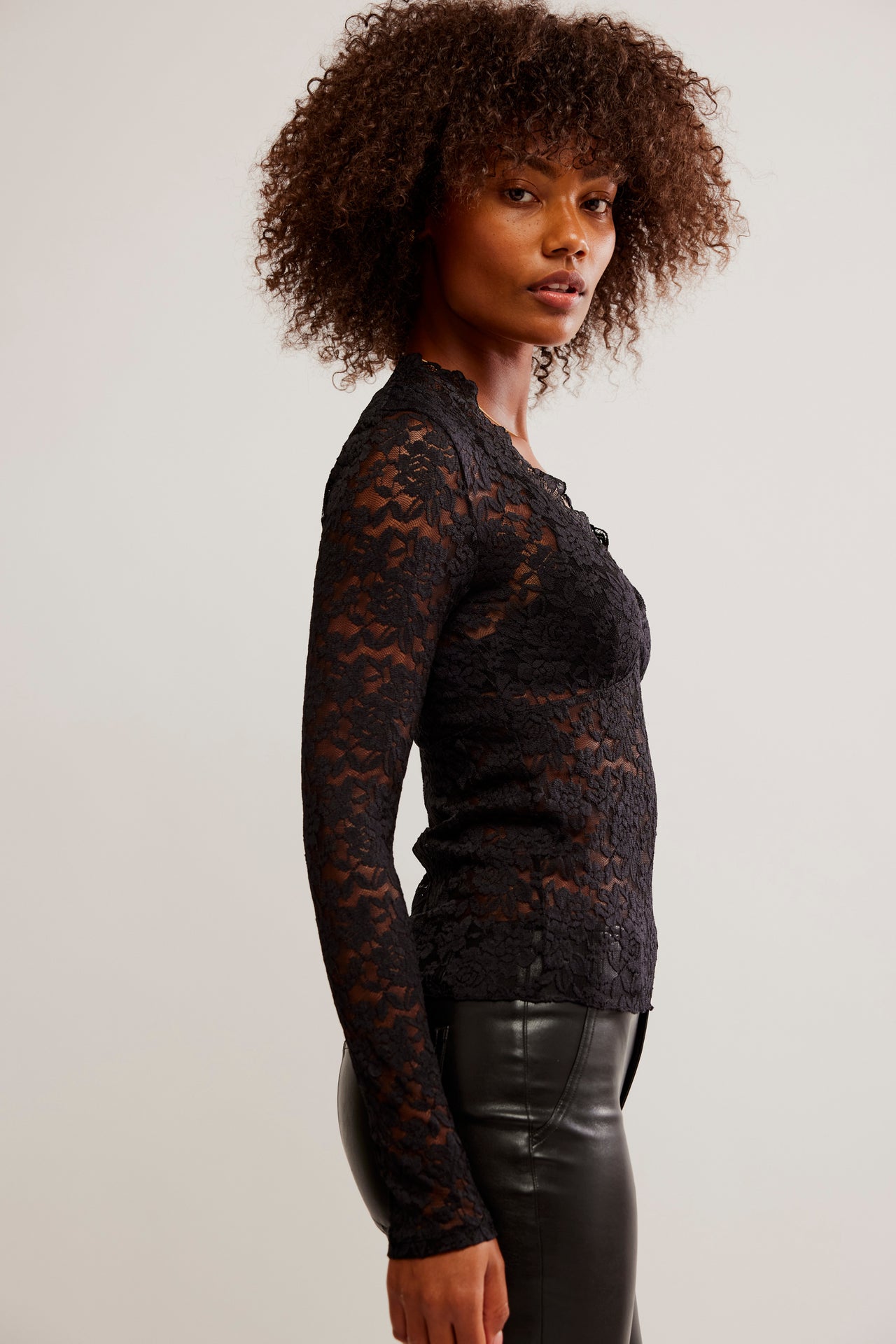 All Day Lace Long Sleeve Black, Long Blouse by Free People | LIT Boutique