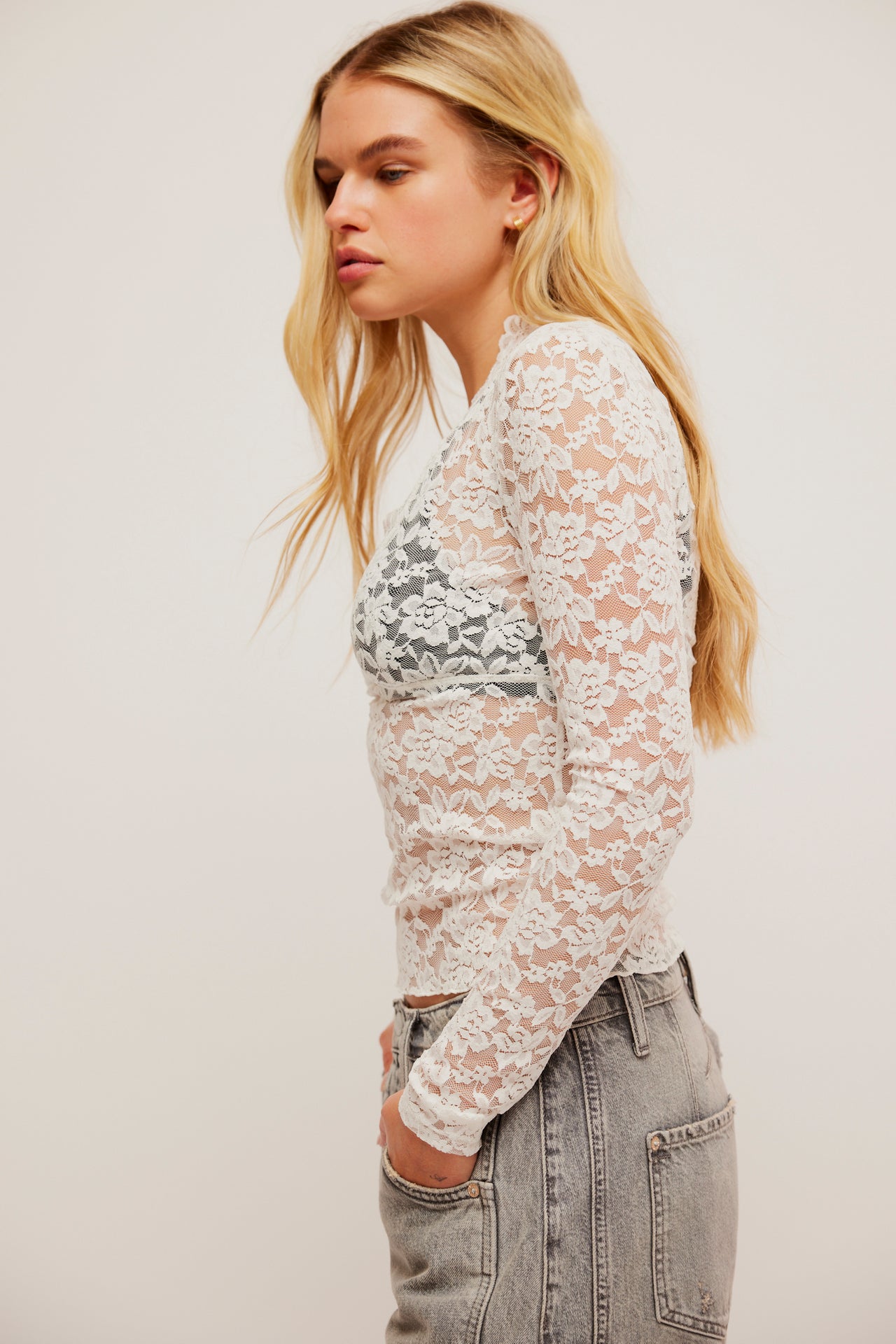 All Day Lace Long Sleeve Ivory, Long Blouse by Free People | LIT Boutique