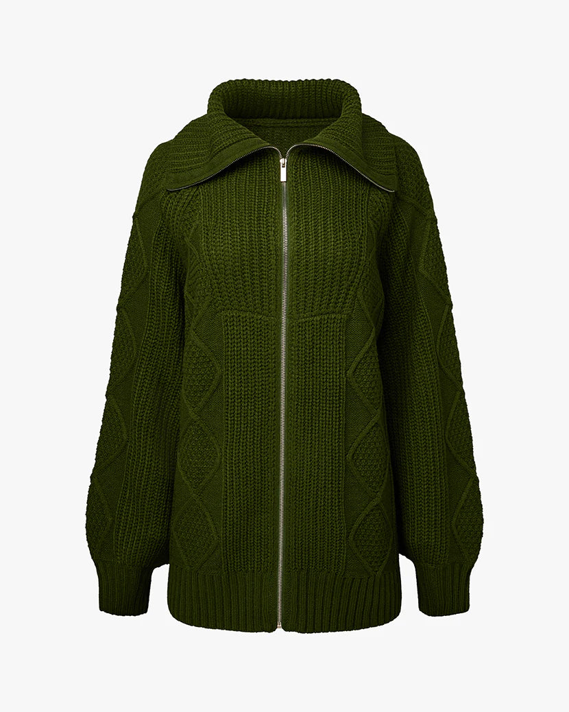 Chunky Cable Knit Zip Up Hunter Green, Sweater by We Wore What | LIT Boutique