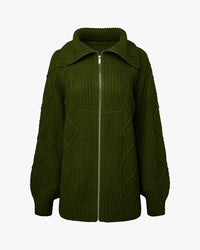 Thumbnail for Chunky Cable Knit Zip Up Hunter Green, Sweater by We Wore What | LIT Boutique