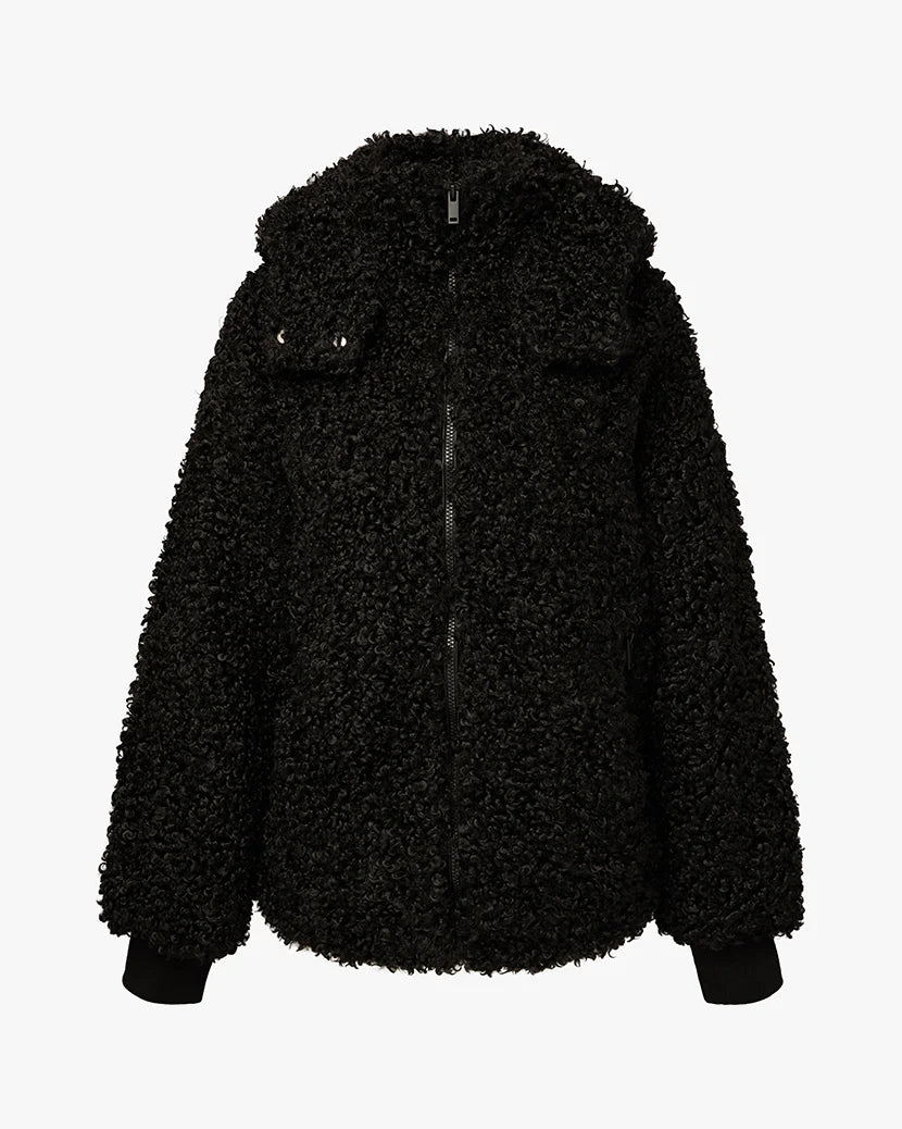 Sherpa Hooded Jacket Black, Coat Jacket by We Wore What | LIT Boutique