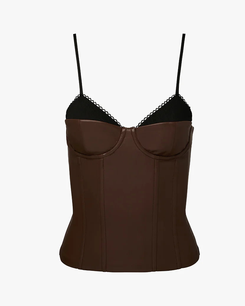 Corset Vegan Leather Top Brown, Tank Blouse by We Wore What | LIT Boutique