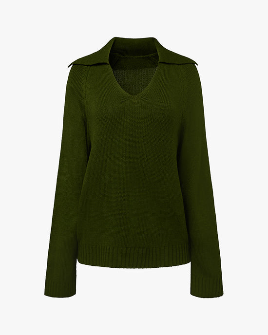 Collar V Neck Sweater Hunter Green, Sweater by We Wore What | LIT Boutique