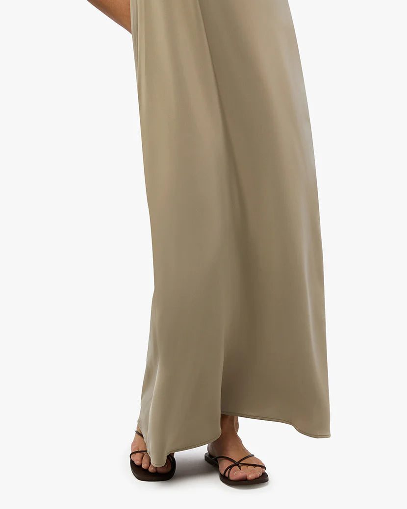 Halter Deep V Maxi Plaza Taupe, Maxi Dress by We Wore What | LIT Boutique