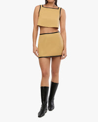 Thumbnail for Leather Trim Mini Skirt Warm Taupe Black, Mini Skirt by We Wore What | LIT Boutique