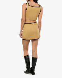 Thumbnail for Leather Trim Mini Skirt Warm Taupe Black, Mini Skirt by We Wore What | LIT Boutique