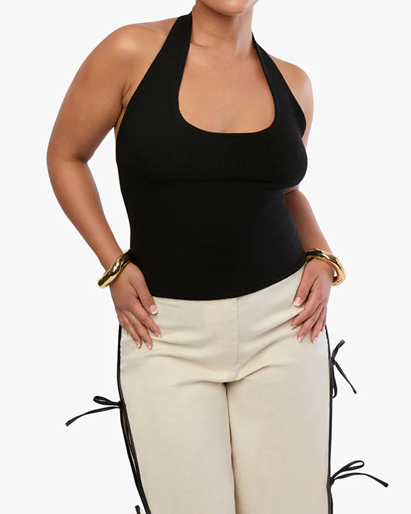 Scoop Neck Halter Tank Black, Tank Blouse by We Wore What | LIT Boutique