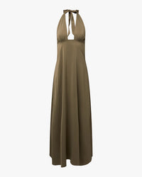 Thumbnail for Halter Deep V Maxi Plaza Taupe, Maxi Dress by We Wore What | LIT Boutique