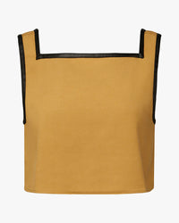 Thumbnail for Leather Trim  Cropped Top Warm Taupe Black, Tank Blouse by We Wore What | LIT Boutique