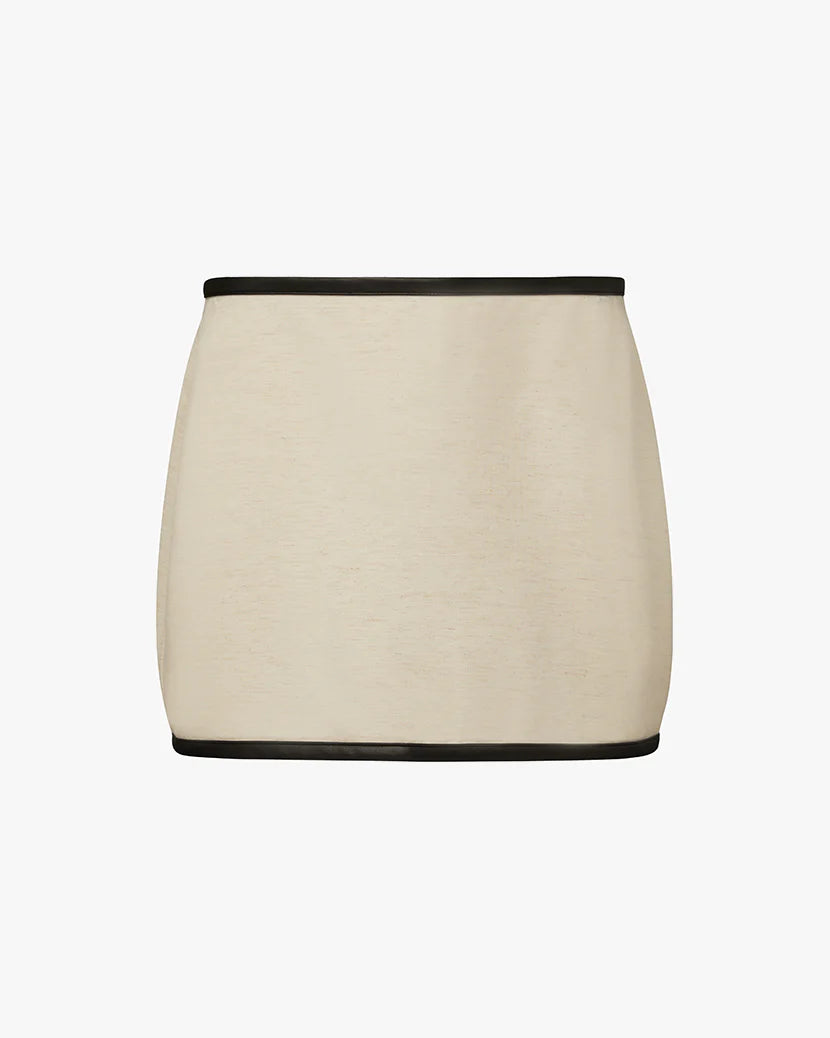 Leather Trim Mini Skirt Ivory Black