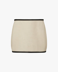 Thumbnail for Leather Trim Mini Skirt Ivory Black