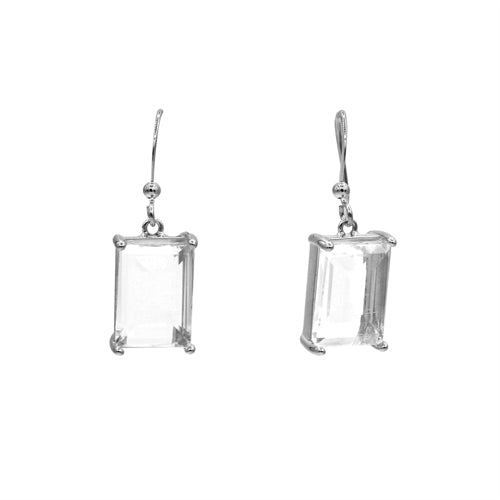 Silver dipped rectangular cz fish
hook earring,  by Secret Box | LIT Boutique