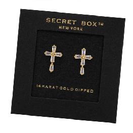 14k gold dip baguette cz cross stud earring,  by Secret Box | LIT Boutique