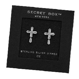 Silver dip baguette cz cross stud
earring,  by Secret Box | LIT Boutique
