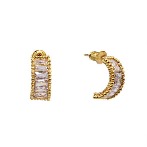 14k gold dip baguette ca paved hoop earring,  by Secret Box | LIT Boutique