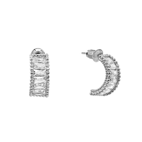 Silver dipped baguette cz paved
hoop earring,  by Secret Box | LIT Boutique