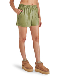Thumbnail for Faux the Record Leather Shorts Dusty Olive, Fabric Shorts by Steve Madden | LIT Boutique