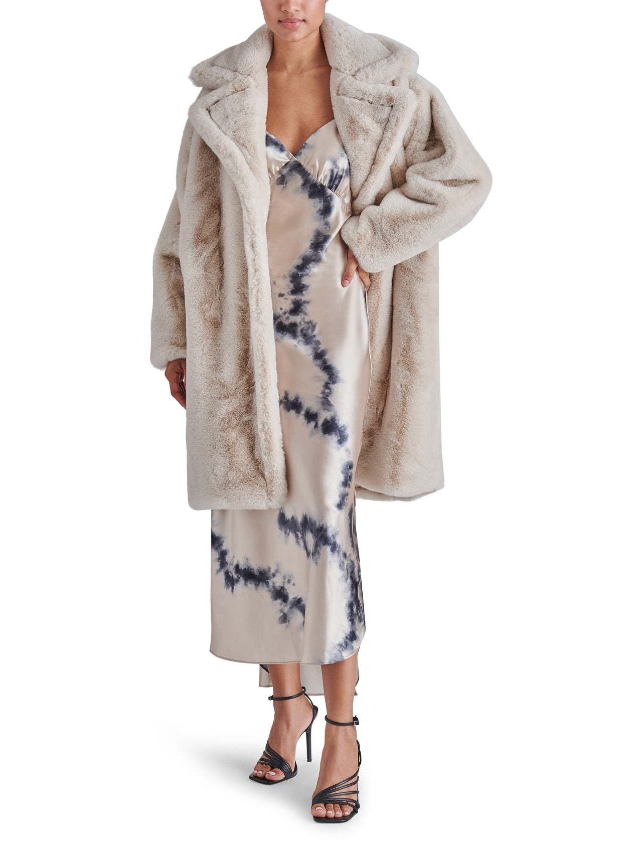 Emery Oversized Faux Fur Coat Beige, Coat Jacket by Steve Madden | LIT Boutique