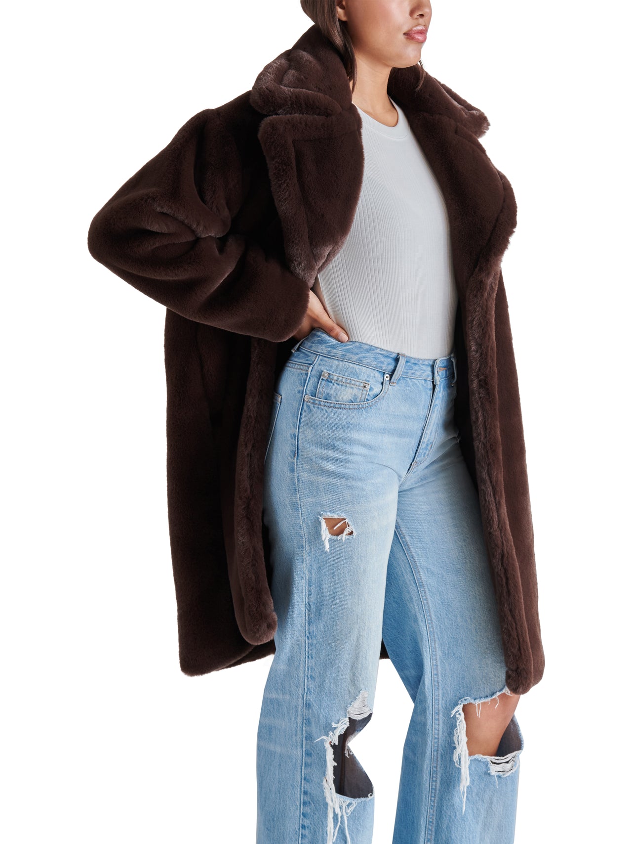Emery Oversized Faux Fur Coat Brown, Coat Jacket by Steve Madden | LIT Boutique