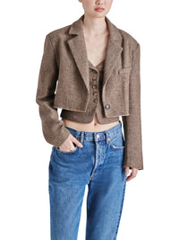 Thumbnail for Rupi Cropped Blazer Brown, Jacket by Steve Madden | LIT Boutique