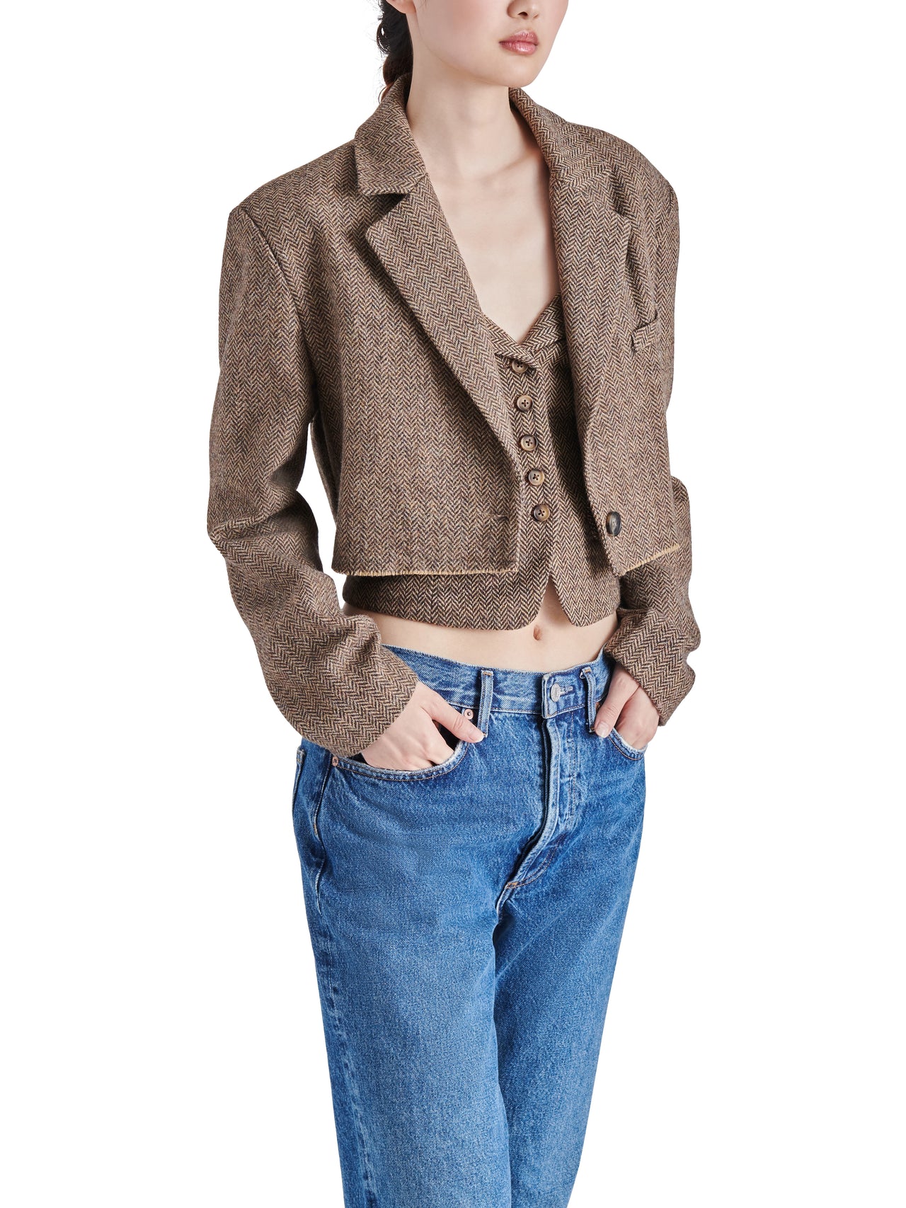 Rupi Cropped Blazer Brown, Jacket by Steve Madden | LIT Boutique