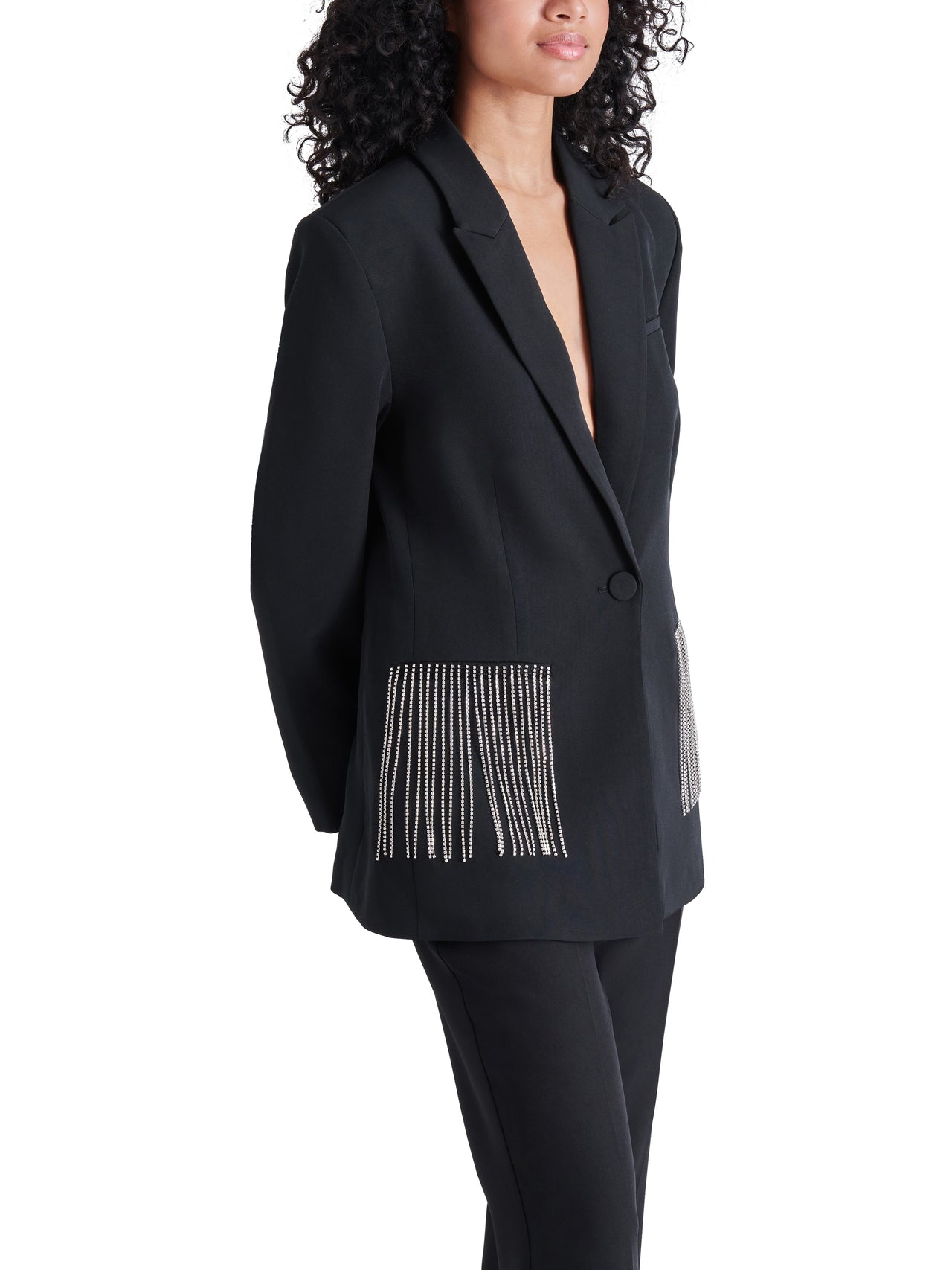 Kendra Tailored Blazer With Crystal Fringe Pockets, Jacket by Steve Madden | LIT Boutique