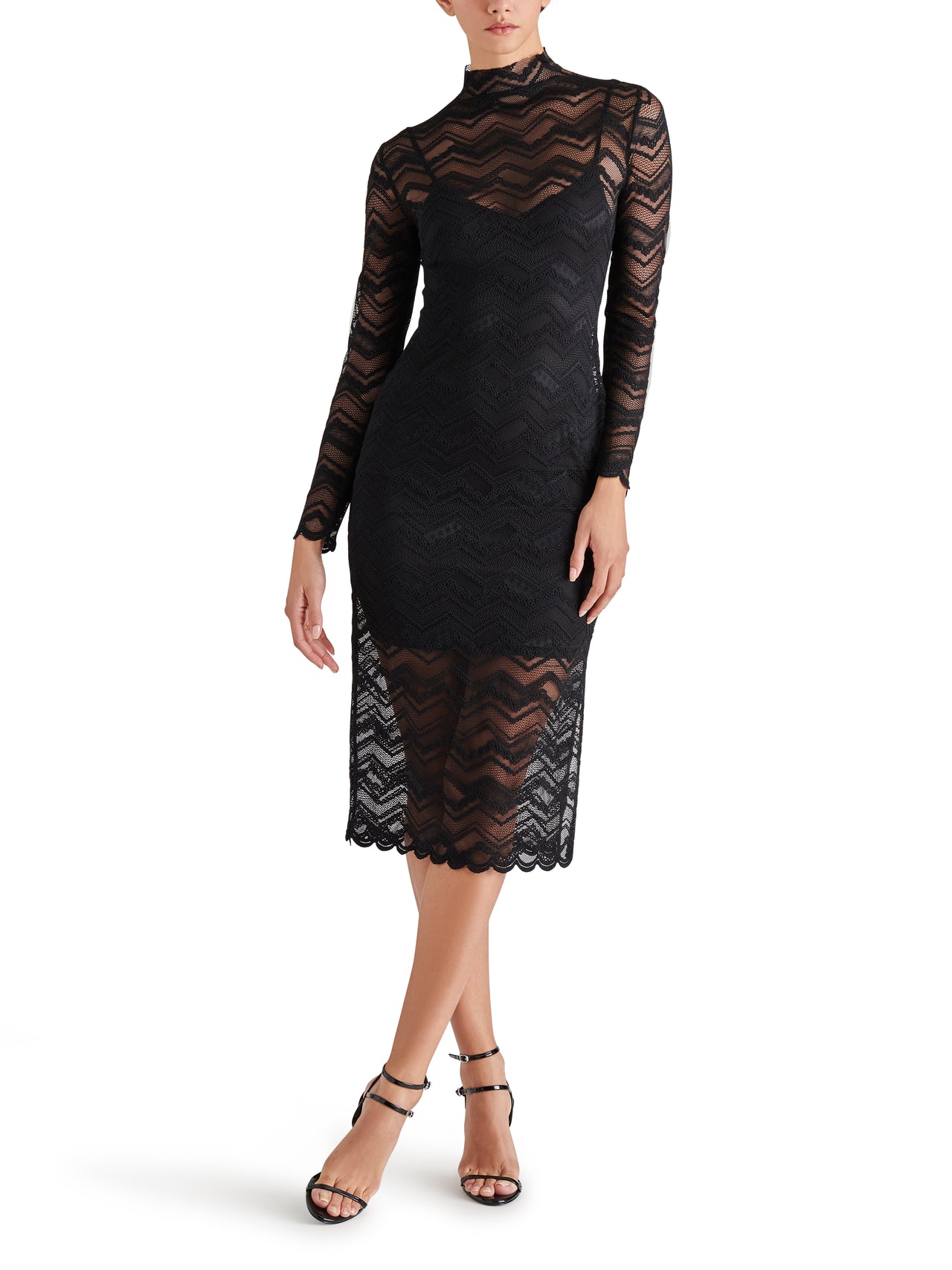 Vivienne Chevron Knit Lace Midi Dress With Side Slit, Midi Dress by Steve Madden | LIT Boutique
