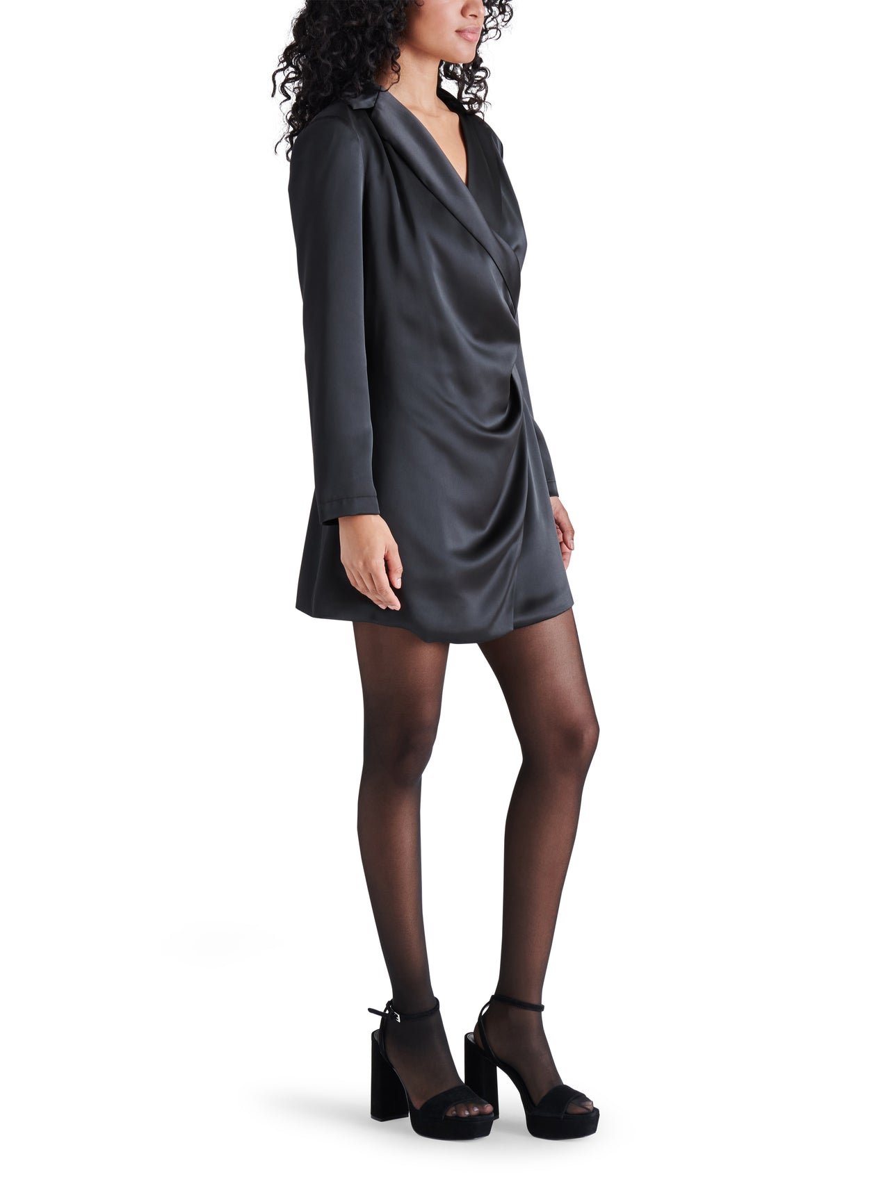Jasper Black Satin Wrap Front Blazer Dress, Mini Dress by Steve Madden | LIT Boutique