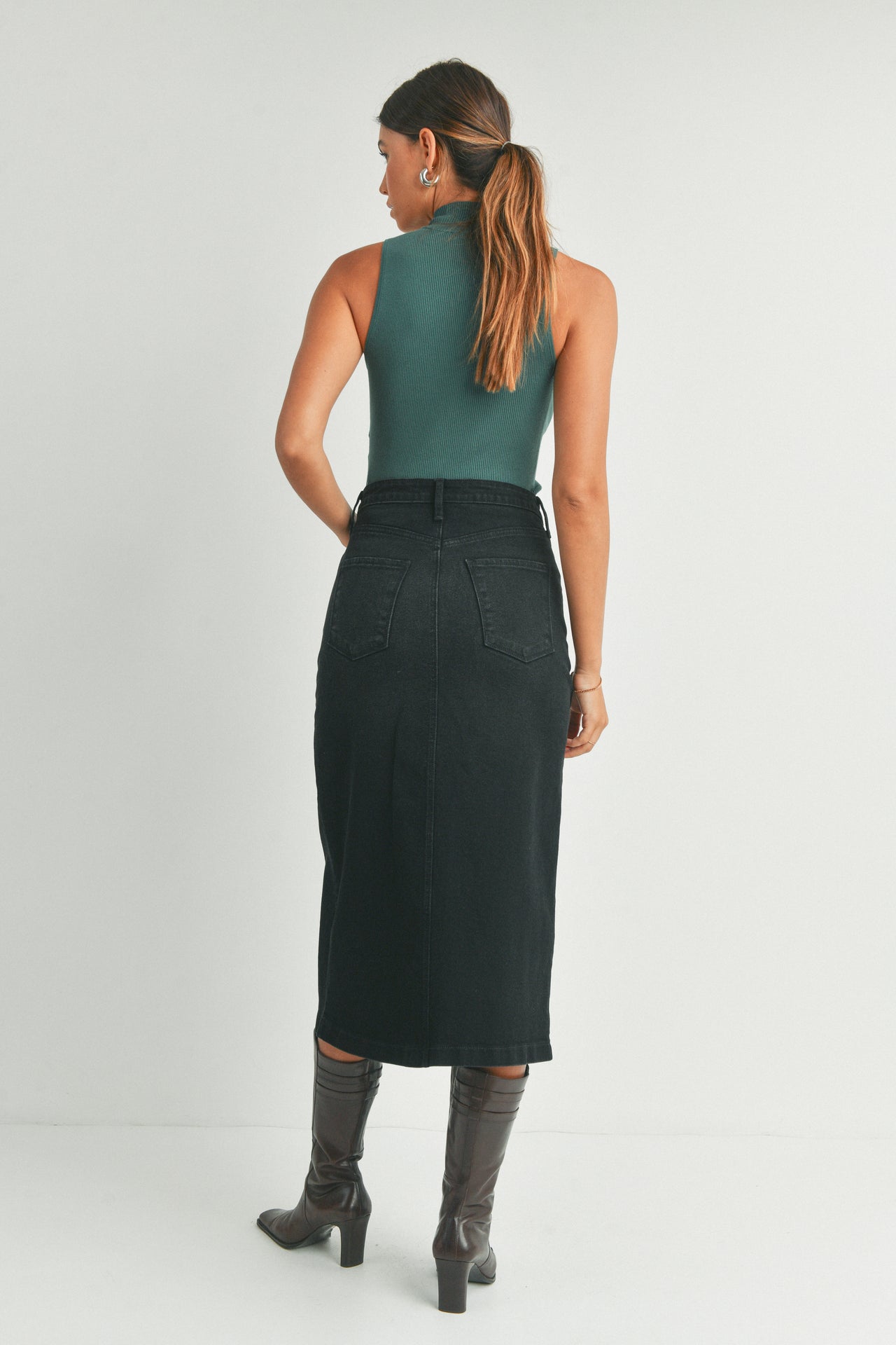Day To Night Utility Pocket Midi Skirt, Midi Skirt by Just Black | LIT Boutique