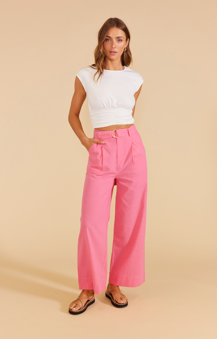 Kalani Belted High Rise Pants Pants Pink, Pant Bottom by Mink Pink | LIT Boutique