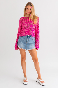 Thumbnail for Brittany Crochet Top Fuchsia, Sweater by Le Lis | LIT Boutique