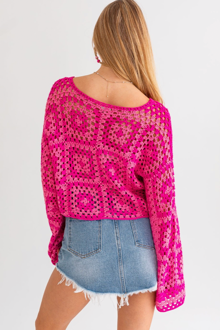 Brittany Crochet Top Fuchsia, Sweater by Le Lis | LIT Boutique