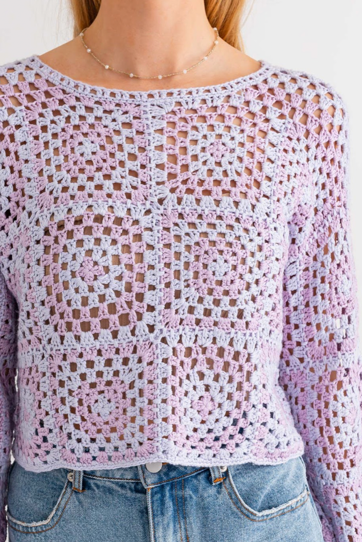Brittany Crochet Top Lilac, Sweater by Le Lis | LIT Boutique