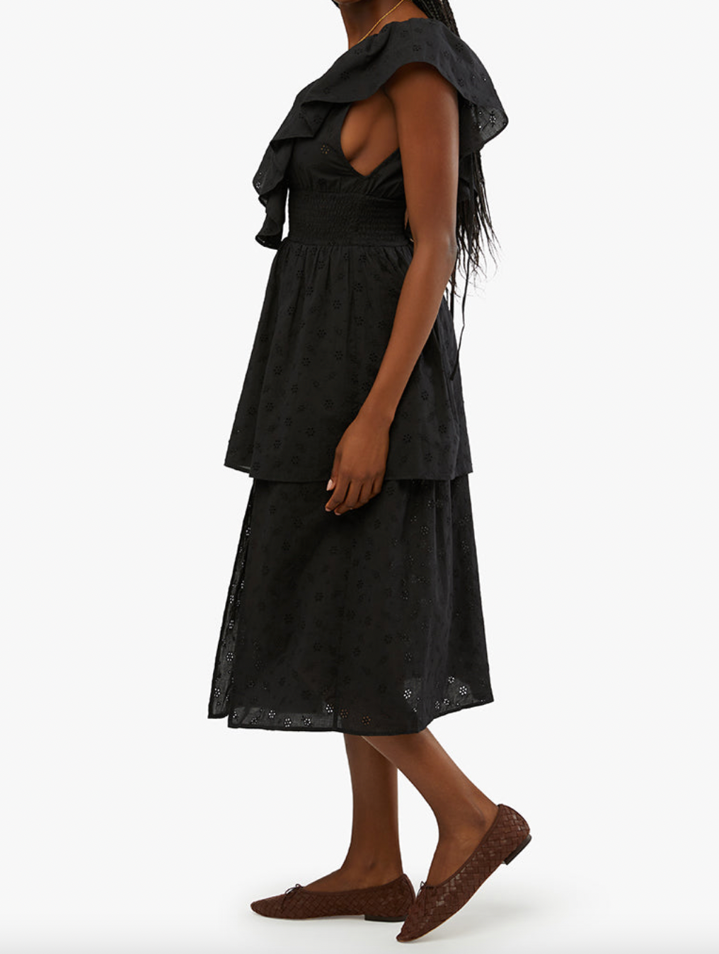 Slit Front Eyelet Ruffle Midi Dress Black, Midi Dress by Onia | LIT Boutique