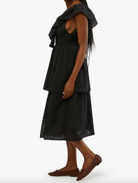 Thumbnail for Slit Front Eyelet Ruffle Midi Dress Black, Midi Dress by Onia | LIT Boutique