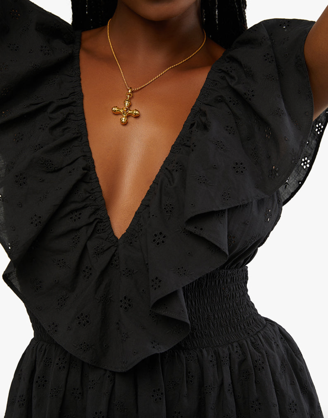 Slit Front Eyelet Ruffle Midi Dress Black, Midi Dress by Onia | LIT Boutique
