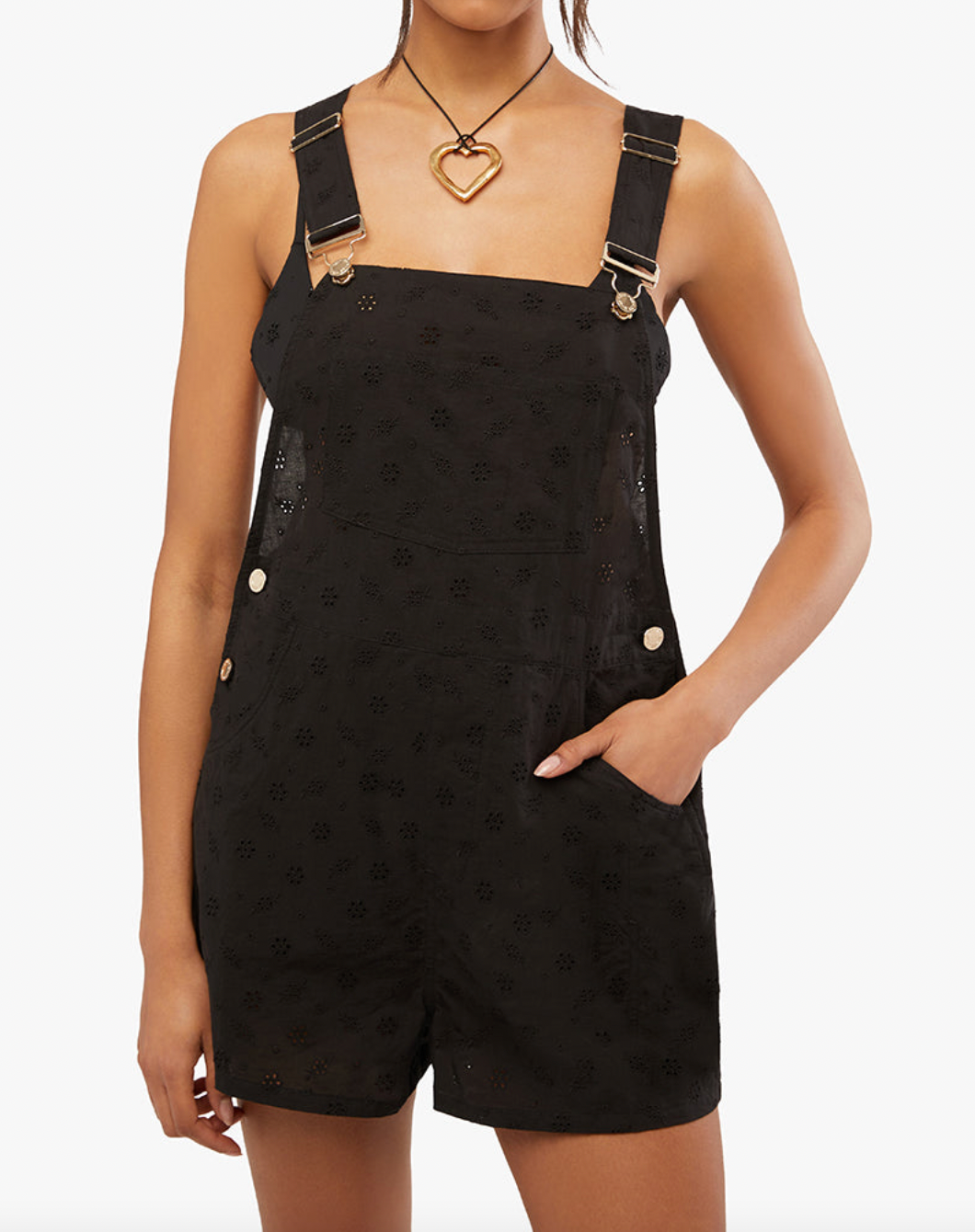 Basic Short Eyelet Overall Black, Romper Dress by Onia | LIT Boutique