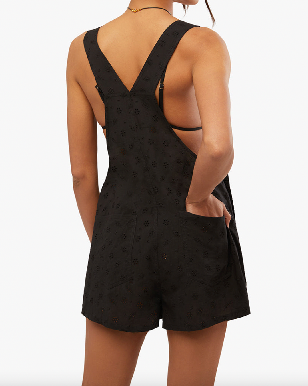 Basic Short Eyelet Overall Black, Romper Dress by Onia | LIT Boutique
