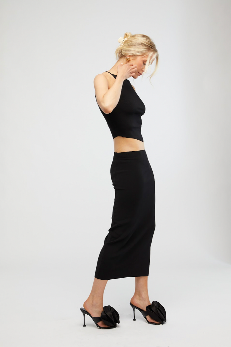 Rib Midi Skirt Black, Midi Skirt by We Wore What | LIT Boutique