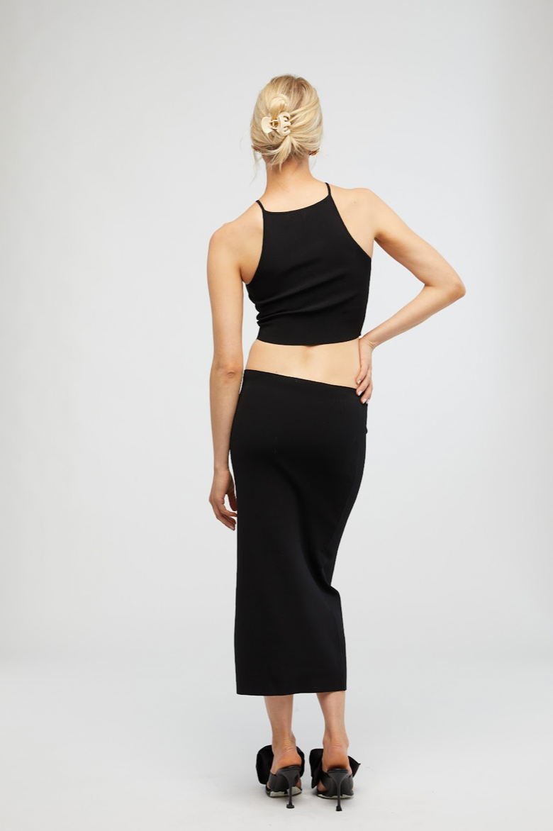 Rib Midi Skirt Black, Midi Skirt by We Wore What | LIT Boutique