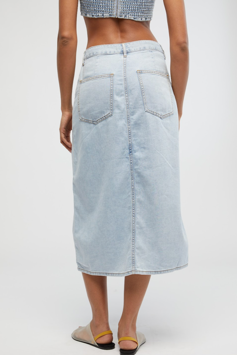 Denim Woven Midi Skirt, Bottoms by We Wore What | LIT Boutique