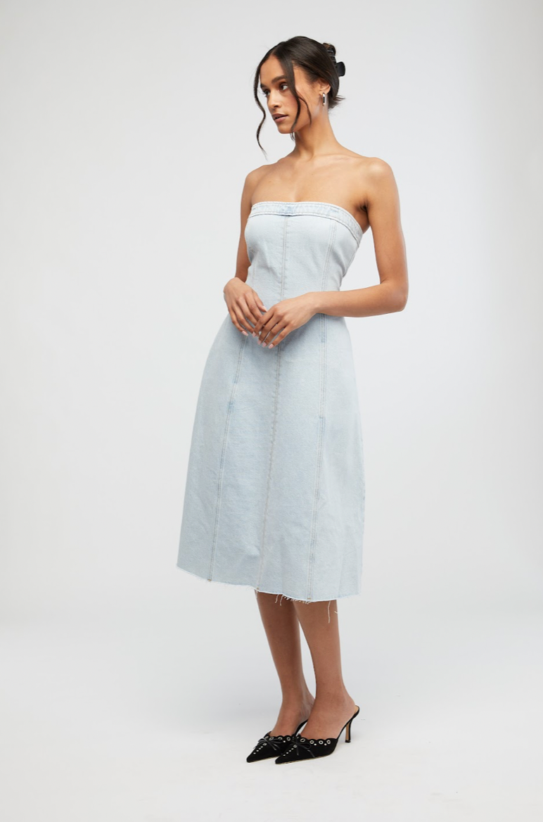 Denim Strapless Midi Dress Light, Midi Dress by We Wore What | LIT Boutique
