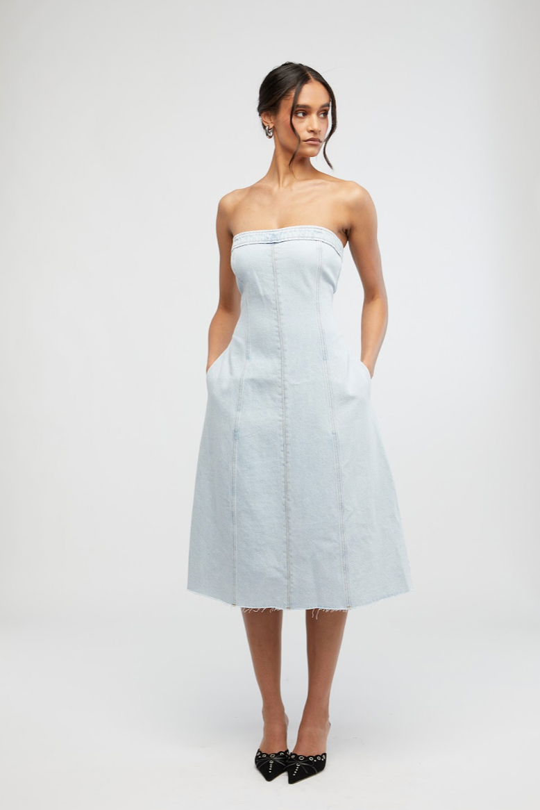 Denim Strapless Midi Dress Light, Midi Dress by We Wore What | LIT Boutique