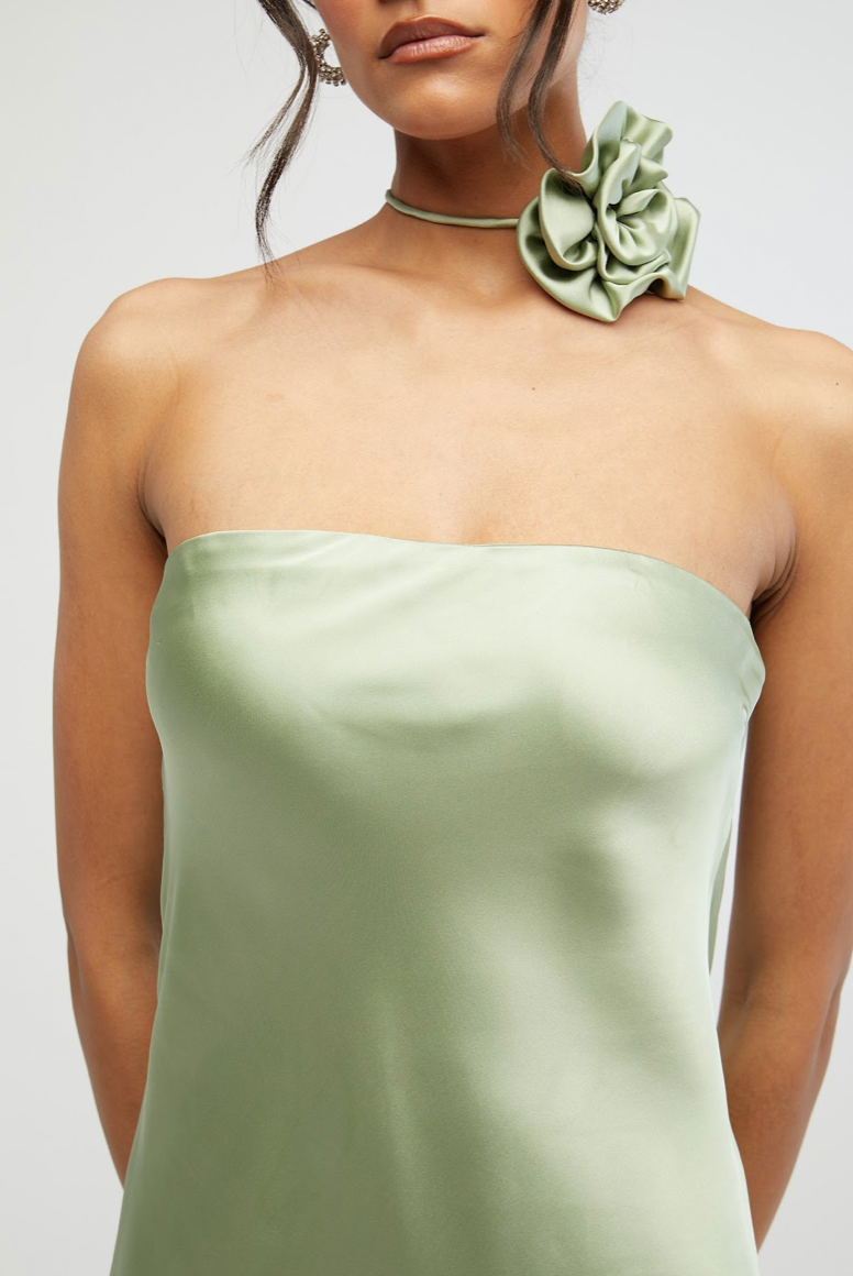 Strapless Silky Maxi Dress Sage, Maxi Dress by We Wore What | LIT Boutique