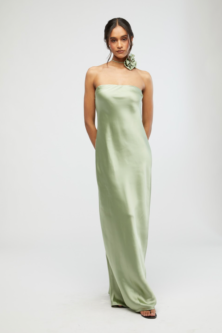 Strapless Silky Maxi Dress Sage, Maxi Dress by We Wore What | LIT Boutique