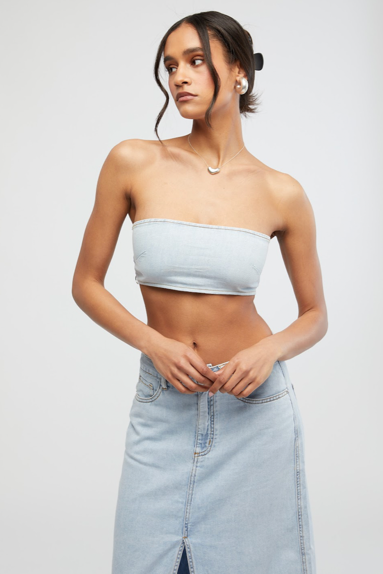 Denim Bandeau Top, Tops by We Wore What | LIT Boutique