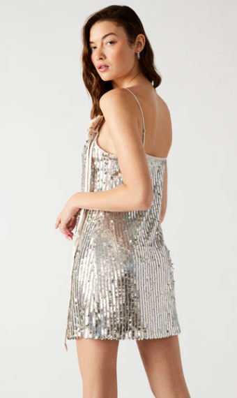 Yasmin Dress Silver, Mini Dress by Steve Madden | LIT Boutique