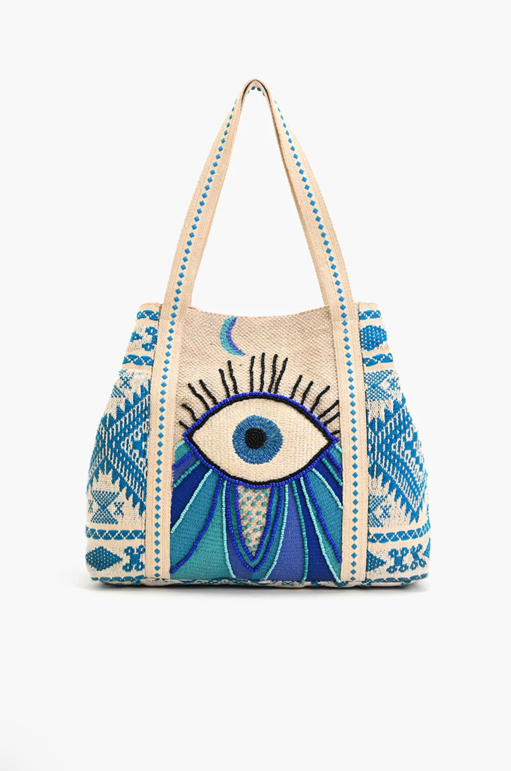 Wanderlust Evil Eye Tote Blue, Daytime Bag by America and Beyond | LIT Boutique