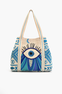 Thumbnail for Wanderlust Evil Eye Tote Blue, Daytime Bag by America and Beyond | LIT Boutique