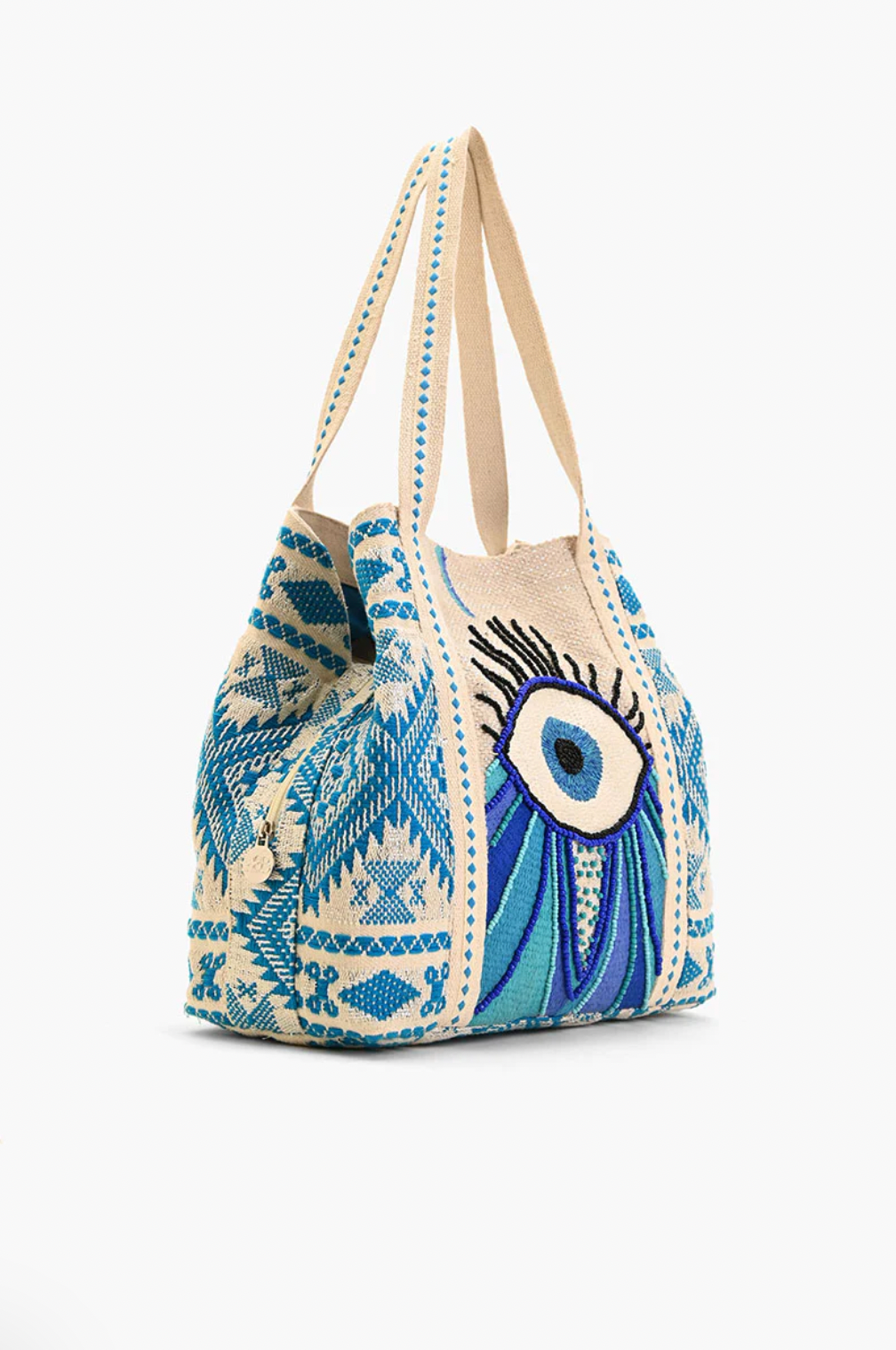 Wanderlust Evil Eye Tote Blue, Daytime Bag by America and Beyond | LIT Boutique